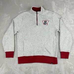 '47 Wisconsin Badgers Sweater Mens XL Gray Red 1/4 Zip Pullover Fleece NCAA EUC
